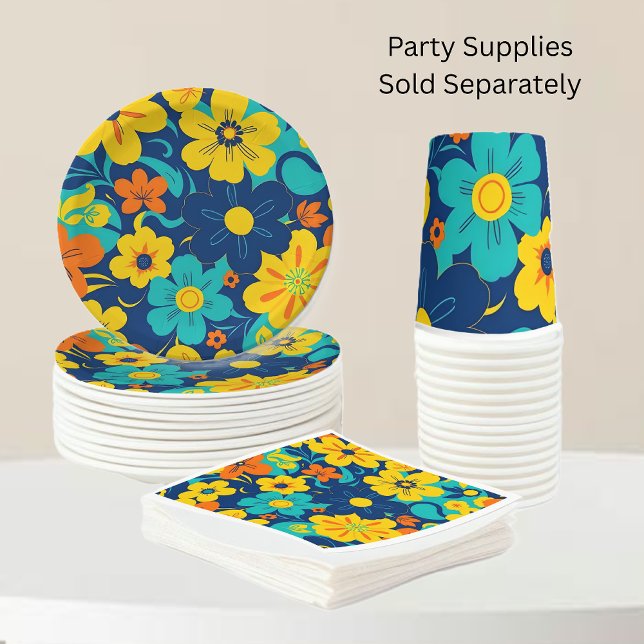 Plato De Papel Flores de estilo retro-flor de estilo dopaminérgic (Colorful Rush Blooms-Dopamine Style Party Supplies)