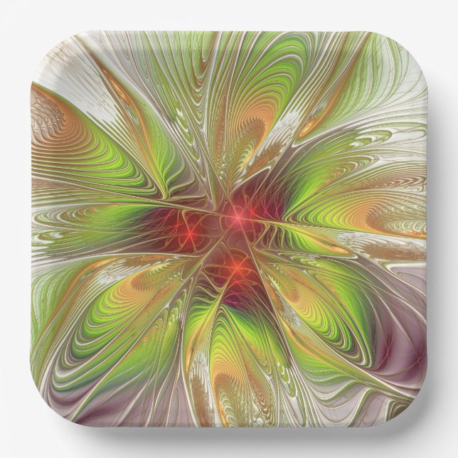 Plato De Papel Flores de fantasía fractal blandas y tendientes (Anverso)