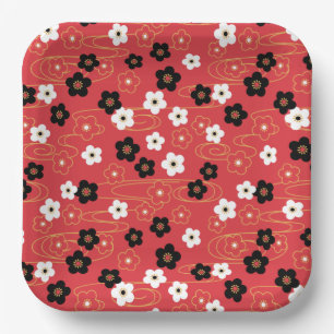 Plato De Papel Flores de flores de flores de cerezo rojas del Sak