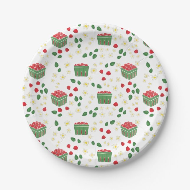 Plato De Papel Flores de Fresa Campos de Fresa Cumpleaños de Frut (Anverso)