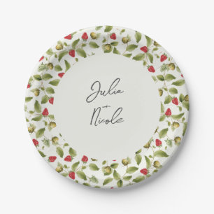 Plato De Papel Flores de Fresa Silvestre Dulce Roja Boda