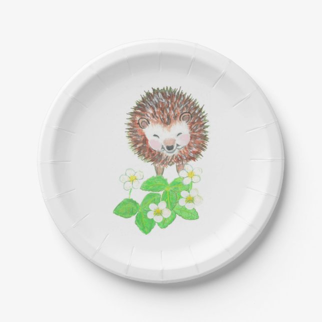 Plato De Papel Flores de fresa silvestres y edganzas jóvenes (Anverso)