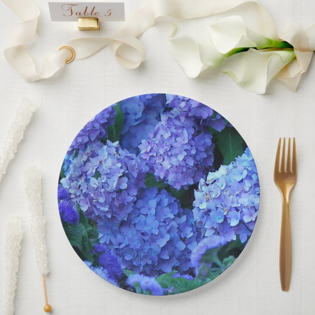 Plato De Papel Flores de hidrangea azul Floral (Boda)