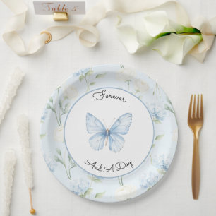 Plato De Papel Flores de Hortensia Azules Bonitas para Boda