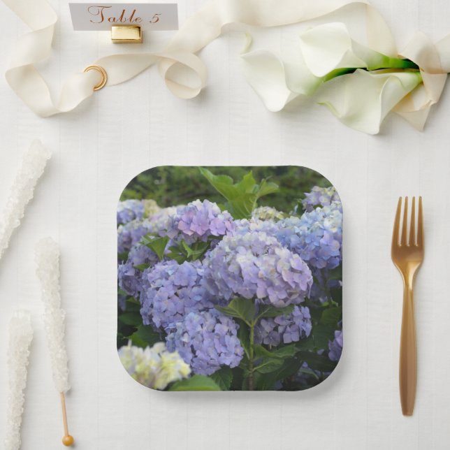 Plato De Papel Flores de Hortensia de Lavanda y Lilac Hidrangea (Boda)