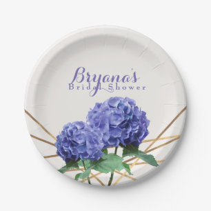 Plato De Papel Flores de Hortensia y Líneas Doradas Elegante Pers