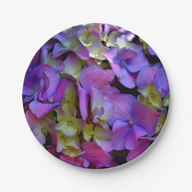 Plato De Papel Flores de Hydrangeas azul morado (Anverso)