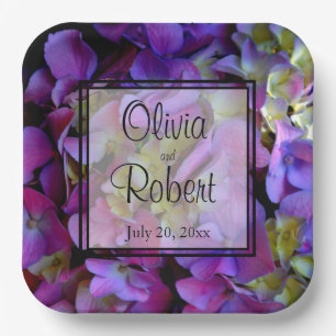Plato De Papel Flores de Hydrangeas azul morado