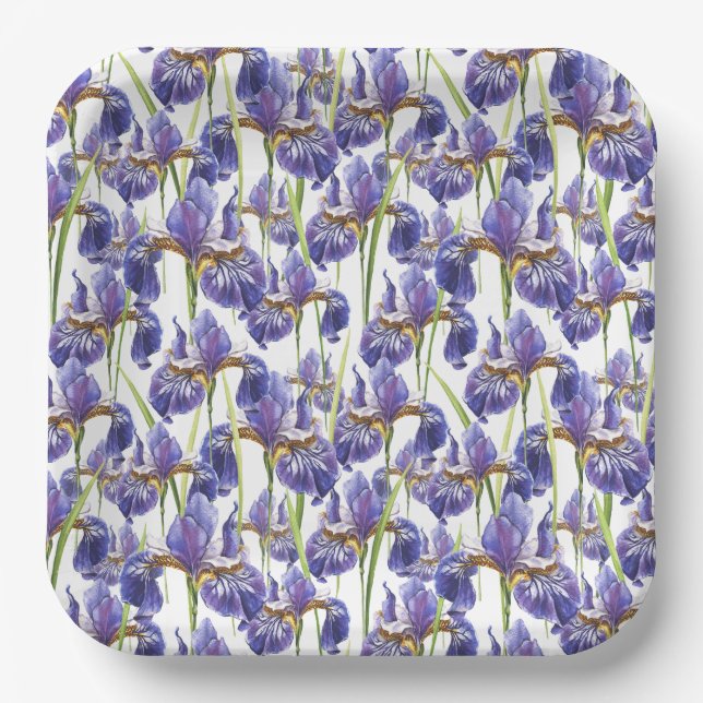 Plato De Papel Flores de iris morado (Anverso)