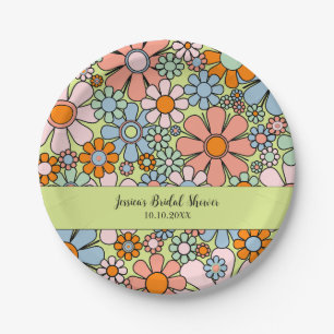 Plato De Papel Flores de jardín retro Groovy años 60 personalizad