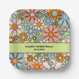 Plato De Papel Flores de jardín retro patrón de flores groovy de 