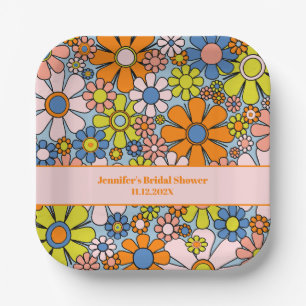 Plato De Papel Flores de jardín retro patrón floral boho 60s 70s