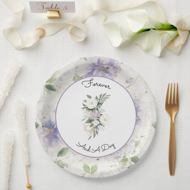 Plato De Papel Flores de lavanda morada bonitas (Boda)
