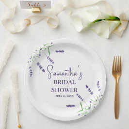 Plato De Papel Flores de lavanda Morado acuarela Ducha de novia