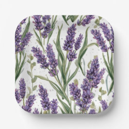 Plato De Papel Flores de lavanda púrpura Botánico acuarela