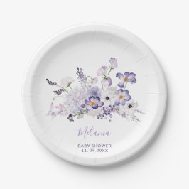 Plato De Papel Flores de lila elegantes de color acuático ducha d