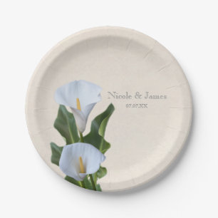 Plato De Papel Flores de Lirio Calla Floral Elegante Boda Nupcial