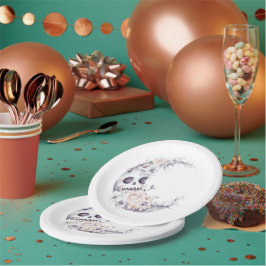 Plato De Papel Flores de luna de Halloween lavanda