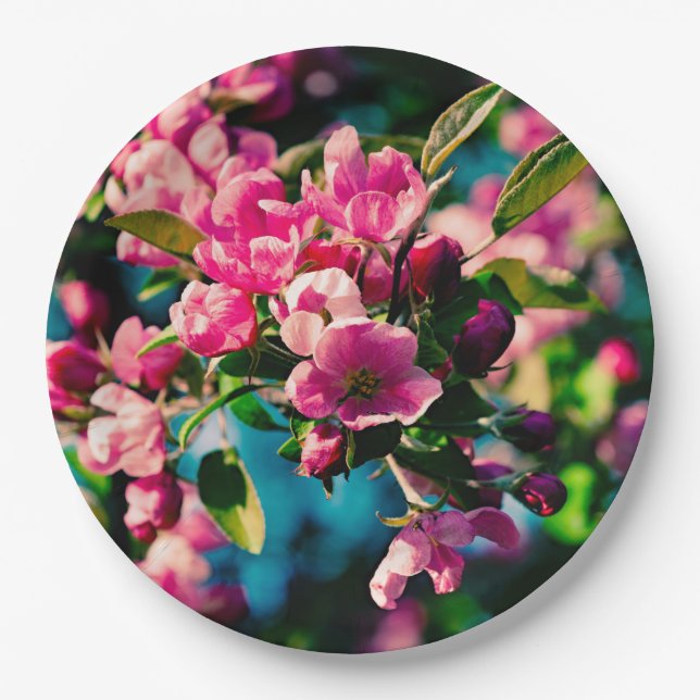 Plato De Papel Flores de Manzano Rosa (Anverso)
