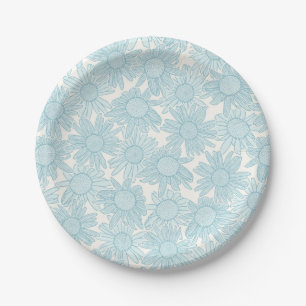 Plato De Papel Flores de margarita azul claro