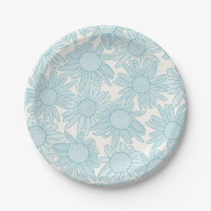 Plato De Papel Flores de margarita azul claro de Cottagecore