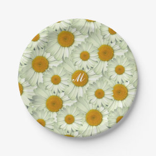 Plato De Papel Flores de margarita lindas con monograma de nombre