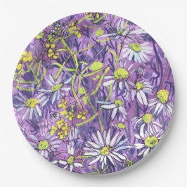 Plato De Papel Flores de margarita Polka Dot Verano Flores de flo