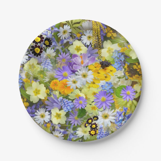 Plato De Papel Flores de margarita, prímula, narciso (Anverso)