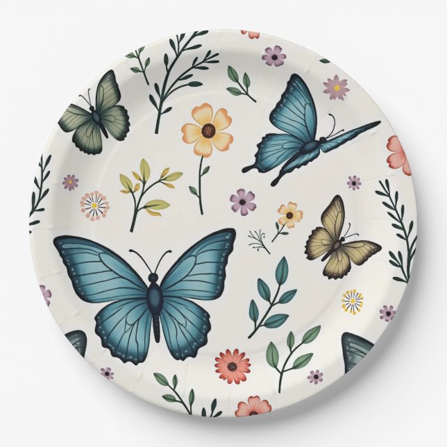 Plato De Papel Flores de Mariposa (Anverso)
