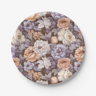 Plato De Papel Flores de melocotón color beige claro