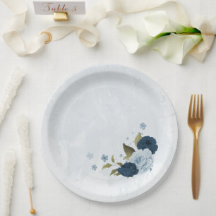Plato De Papel flores de navy azul claro boda
