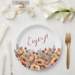 Plato De Papel Flores de otoño acuáticas-