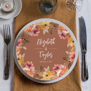 Plato De Papel Flores de Otoño Bridal Shower Terracota