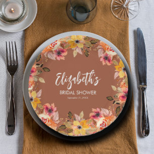 Plato De Papel Flores de Otoño Bridal Shower Terracota