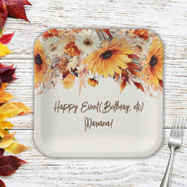 Plato De Papel Flores de Otoño en fiesta beige