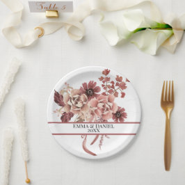 Plato De Papel Flores de Otoño Rústicas sobre Fondo Blanco Acuare