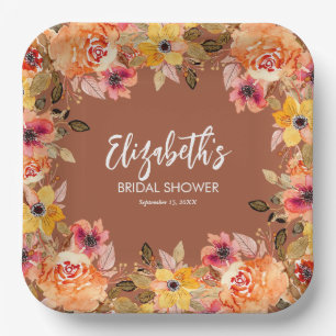 Plato De Papel Flores de Otoño Terracota para Desayuno Nupcial