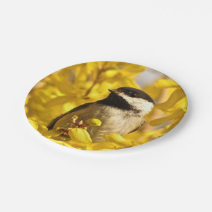 Plato De Papel Flores de pájaro y amarillo 7 pulgadas Placa de pa