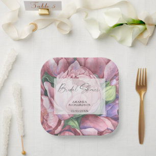 Plato De Papel Flores de patrón de acuarela - baby shower nupcial