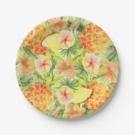 Plato De Papel Flores de piña tropical vegetación