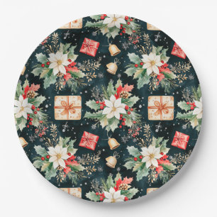 Plato De Papel Flores de Poinsettia festiva para navidades