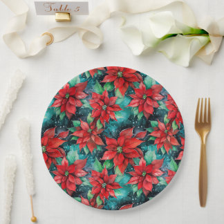 Plato De Papel Flores de Poinsettia Navidades clásicos floral