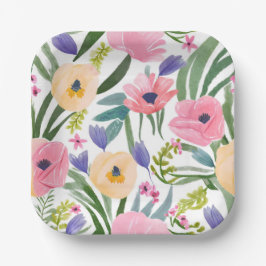 Plato De Papel Flores de primavera | Acuarela Floral Pastel