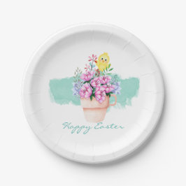 Plato De Papel Flores de primavera con pollo de Pascua