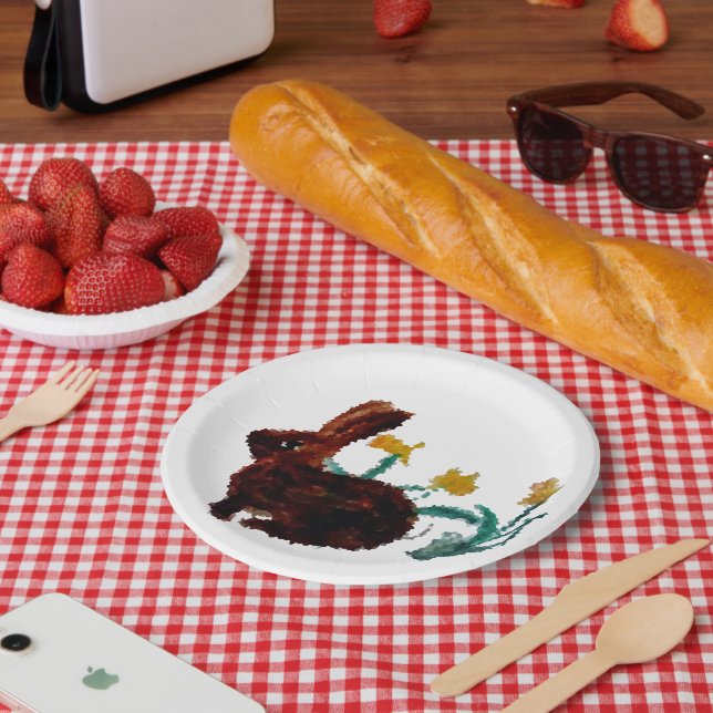 Plato De Papel Flores de primavera: Daffodils, conejo (Picnic)