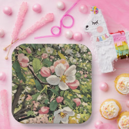 Plato De Papel Flores de primavera - Placas de papel