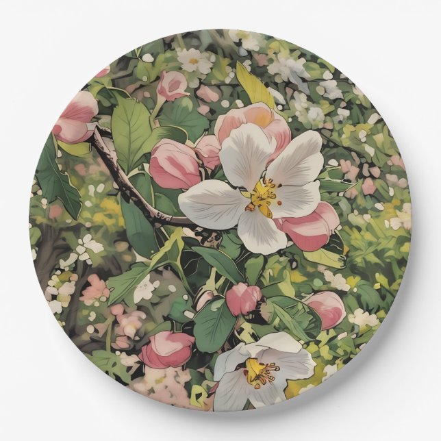 Plato De Papel Flores de primavera - Placas de papel (Anverso)