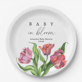 Plato De Papel Flores de ramo rojo acuarela - bebé en flor