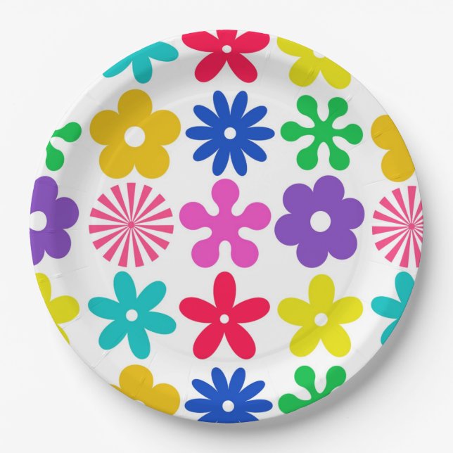 PLATO DE PAPEL FLORES DE RETRO DE GROOVY (Anverso)