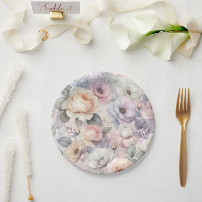 Plato De Papel Flores de Rosa Elegantes (Boda)